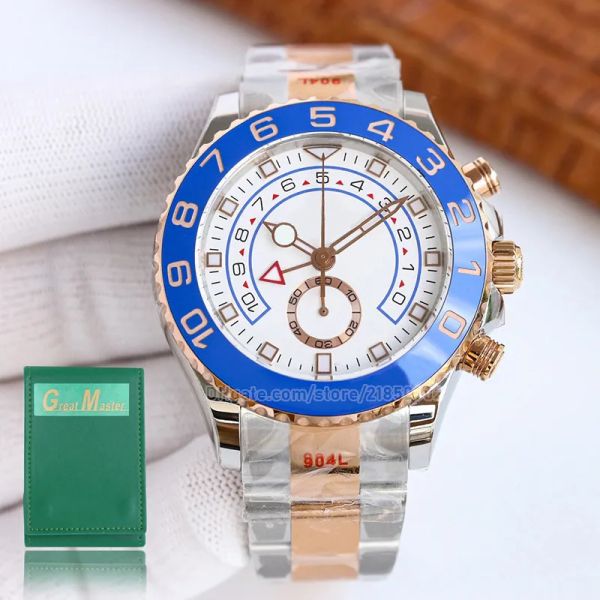 

u1 aaa mens watch blue dial ice out watches gold ceramic bezel for men yachtmaster ii diamond luxury mechanical wristwatches 44mm automatic, Slivery;brown