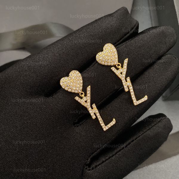 

brand new charm 18k gold plated luxury designer letter pendant geometry famous women's crystal rhinestone pearl earrings wedding party, Golden