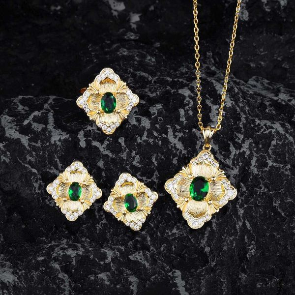 

Classic designer necklace jewelry buccellati Jewelry luxury brand Italian Brate Craft Jewelry Set Imitation Emerald Pendant Earrings Colorful Jewelry Ring, Green diamond pendant without chain