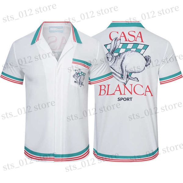 

shirts men's casual casablanc-s 22ss sport knit rabbit silk mens designer shirts hawaiian short sleeved shirt men slim fit dress shirt, White;black