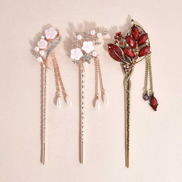 

hairpins china classical style flower leaves hairpins crystal rhinestone tassel hair sticks silver hair combs wedding hair accessories w0417, Golden;silver