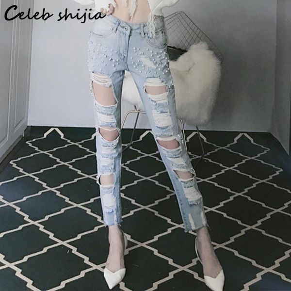 

jeans 2022 ripped jeans women denim high waist beading vintage straight pants women summer fall streetwear jeans mom light blue xl