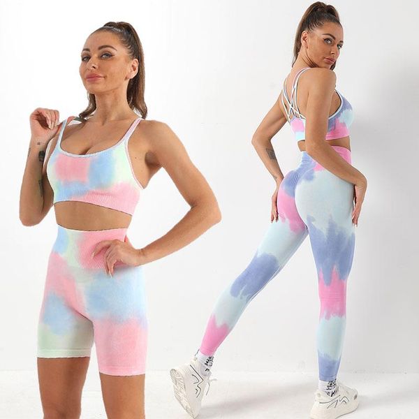

leggings tie dye sport set fitness seamless leggings sport yoga shorts tiedye workout bra slim hips lift sport tights women yoga clothes, Black