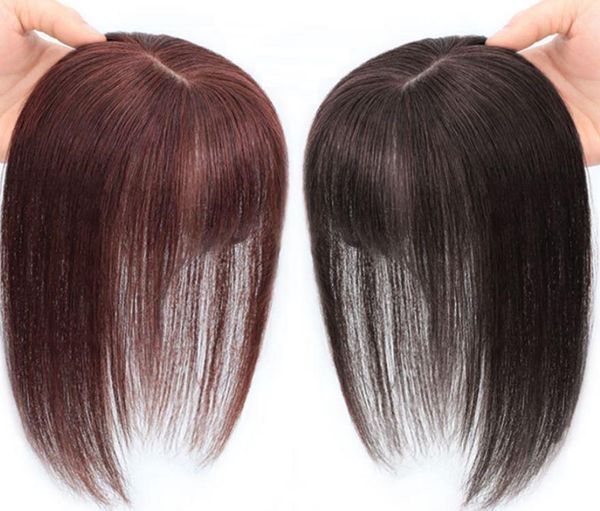 

100% human hair er toupee with bang for women. 3.15"x4.7" machine made base hairpiece wiglet with realistic hand tied parting area, Black;brown