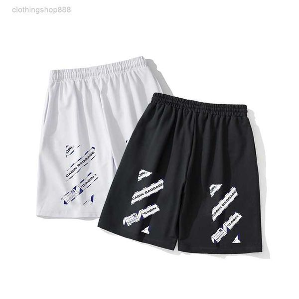 

men's shorts summer airport warning line tape sticker loose split gyci, White;black