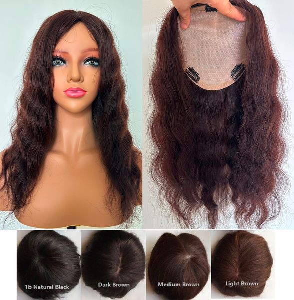 

wavy hair er hairpiece 6.3"x6.3"new silk virgin human hair piece for women, silk to edge, 12",16" light brown black, Black;brown