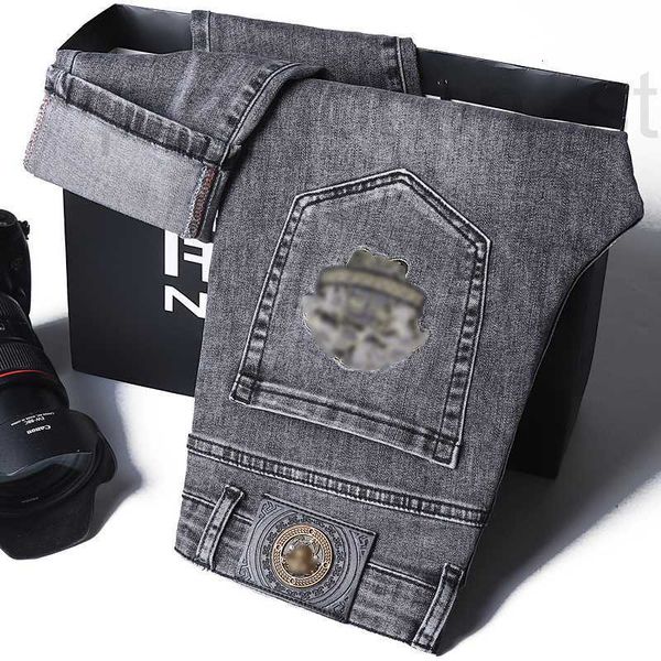 

men's jeans designer fashion brand autumn men slim fit jeans medusa smoke gray elastic long casual pants ozsr, Blue
