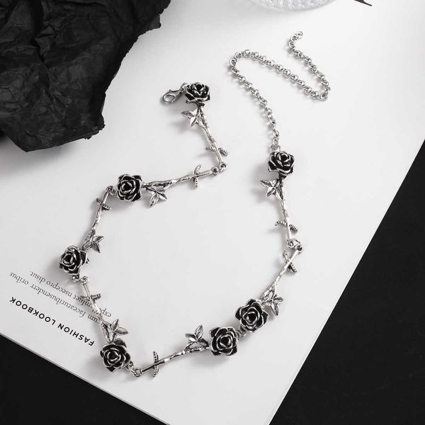 

pendant necklaces amorcome gothic womens rose flower choker necklace vintage antique silver color clavicle necklace y2k girl jewelry accesso