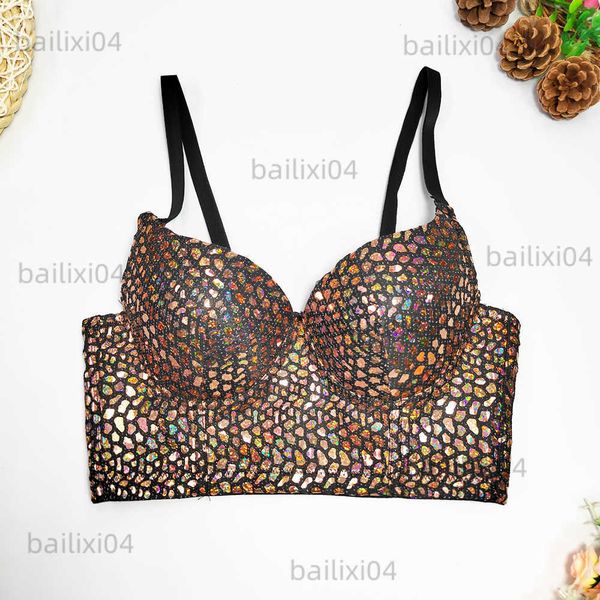 

women's tanks camis 2023 new french bustier bra sequins glitter camisole women backless cropped nightclub party tank stage comes t2304, White