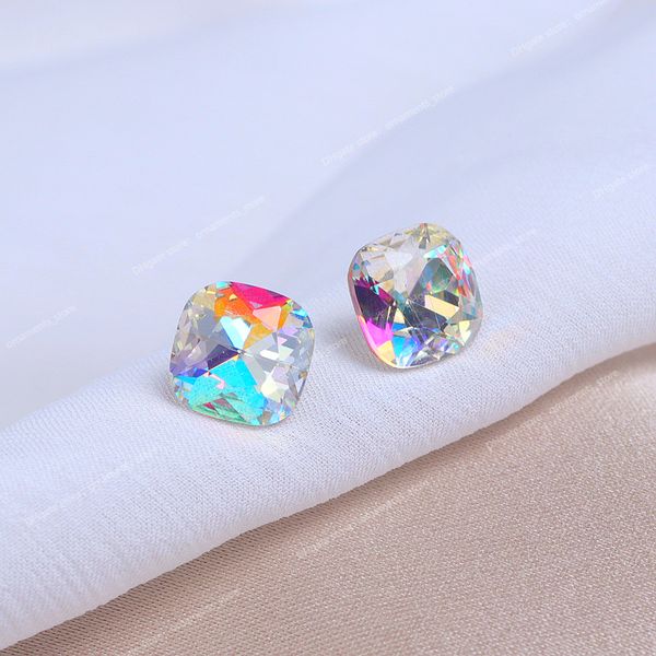 

luxury classic colour crystal stone stud earrings simple square crystal earrings for women female wedding party jewelry gifts earringsstud e, Golden;silver