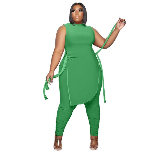 

women's plus size tracksuits lips letter pattern two piece pants set women belt asymmetry long stretch trendy spring clothing whol, Black