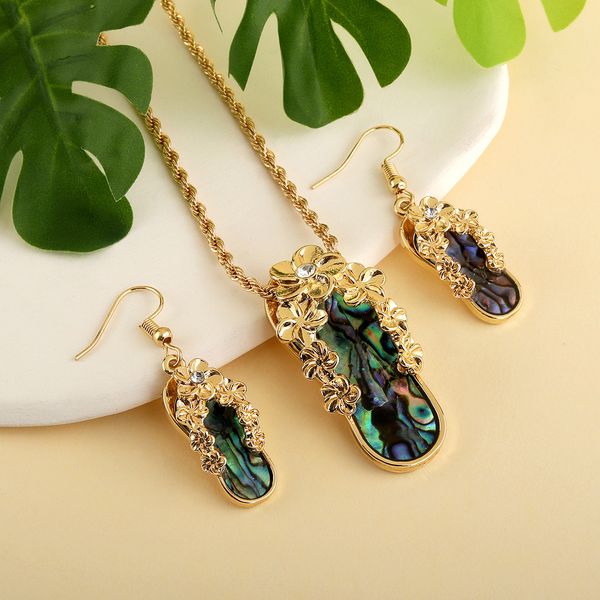 

hawaiian design slippers jewelry sets flip flops abalone shell earrings and necklace sets for women, Silver