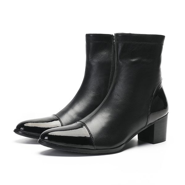 

chelsea boots mens high heels black soft genuine leather ankle boots thick heels men shoes western cowboy boots high top