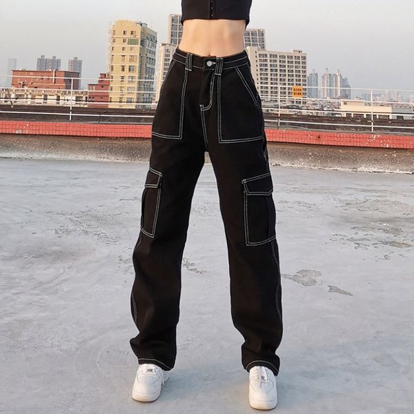 

women's jeans jeans women high waist pants women slim denim pocket trouser elastic cargo pant girl fashion jeans harajuku style pants 2, Blue