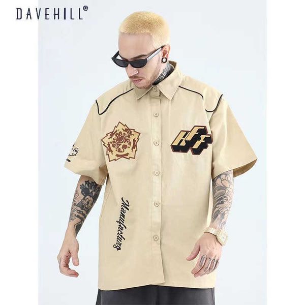 

men's casual shirts original american retro embroidery high sense fried street casual shirt men's and women's high street hip, White;black