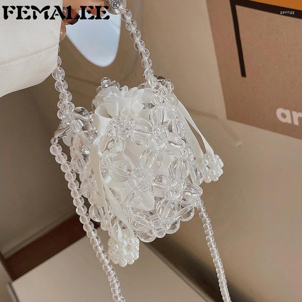 

shoulder bags luxury small hollow bucket bag women chic handmade clear beading clutch purses and handbags ladies messenger dinner