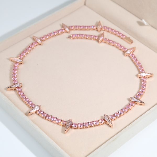 

iced out pink cubic zircon tennis chain necklace plated rose gold for men women hip hop spike charm choker necklace jewelry drop ship, Silver