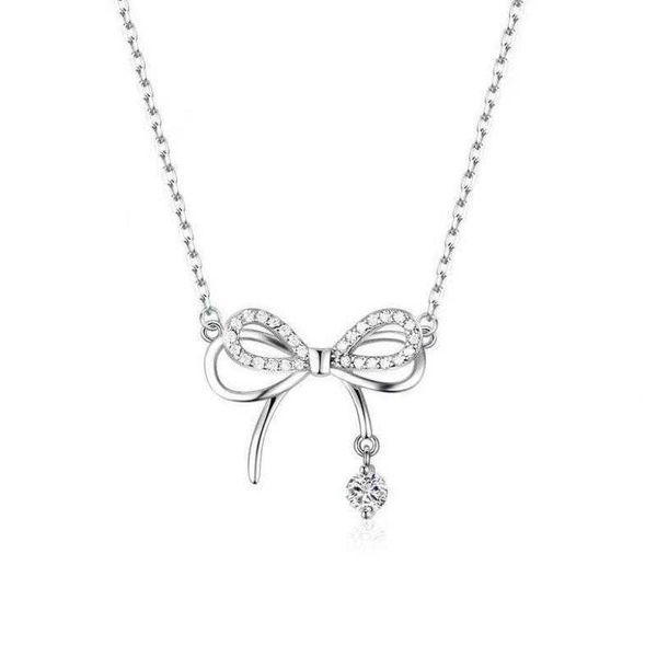 

pendant necklaces new shiny bowknot pendant necklaces for women exquisite clavicle chain necklace fashion choker collier party jewelry gift, Silver