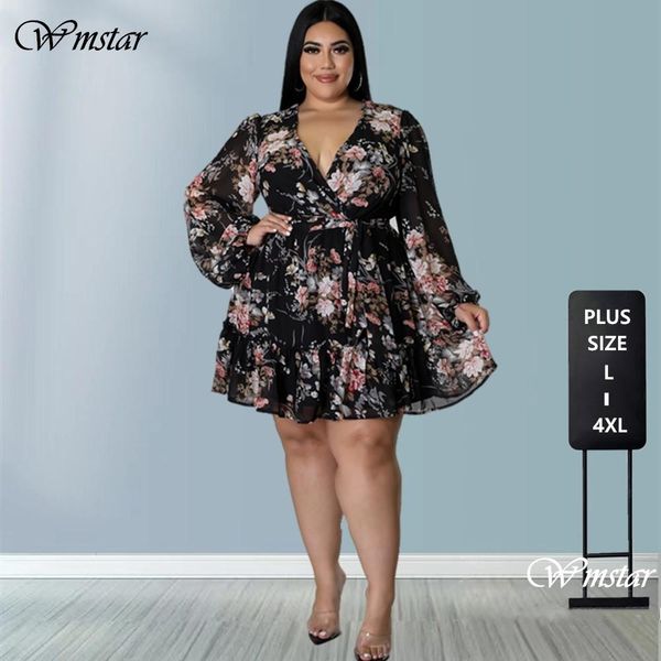 

dresses wmstar dresses women plus size 5xl party flower print mini dress loose elegant casual outfits 2022 wholesale dropshipping, Black
