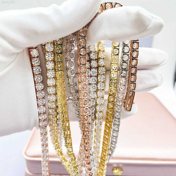 

hiphop jewelry 3mm--5mm wide pass diamond test 925 silver gold plated moissanite diamond tennis necklace/bracelet chain