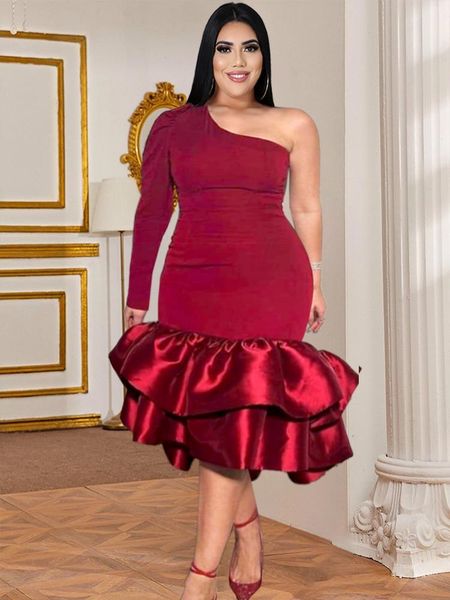 

dresses one shoulder dress summer plus size 4xl bodycon burgundy ruffles patchwork outfits for ladies evening cocktail party gowns, Black