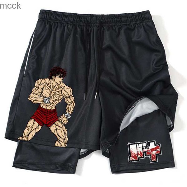 

men's shorts hanma baki anime gym shorts black for men 2 in1 mesh quick dry board shorts mens bodybuilding fitness running short pants, White;black