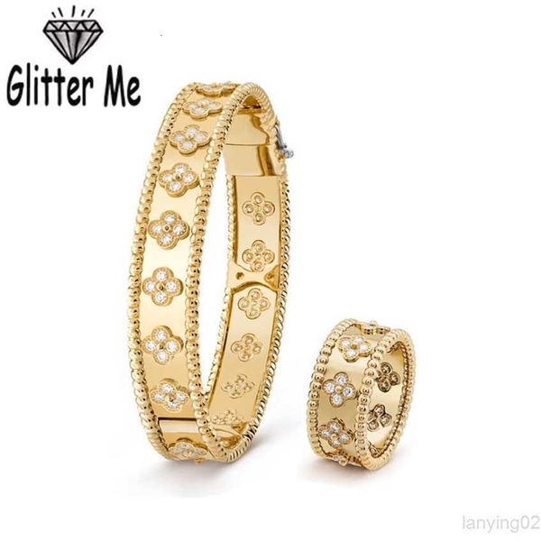 

glitter me bangle rings sets for women copper high-quality cubic zirconia bracelets ring suit ladies wedding party 220224, Silver