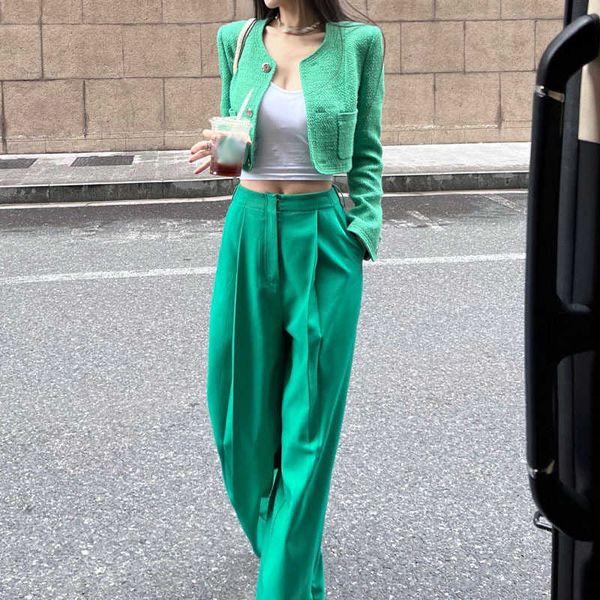 

fb spring and summer new high grade green fashionable suit small fragrance woven tweed coat hanging sense pants crowd, Black;white