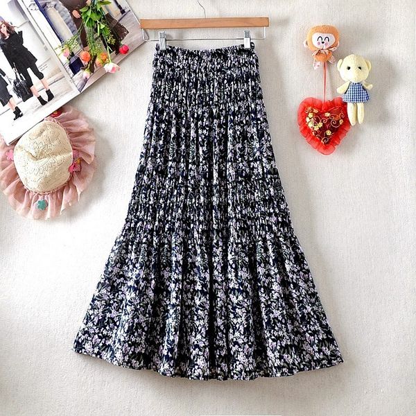 

skirts women summer elegant floral printed black midi long chiffon skirts ladies spring streetwear high waist casual skirt ds248 230417