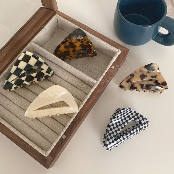 

vintage women acetate hair clips triangles plaid leopard print claw clip girls barrettes hair accessories hair claw, Slivery;white