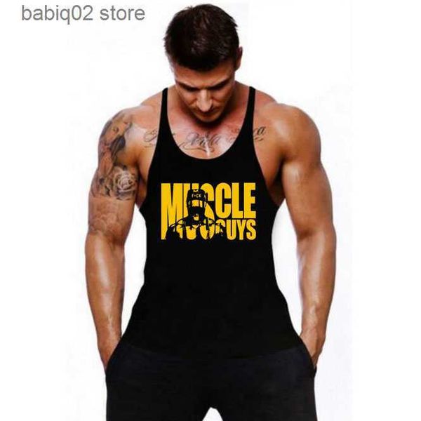 

men' tank muscleguys cotton gyms tank men sleeveless tank for boys bodybuilding clothing undershirt fitness stringer vest t230417, White;black