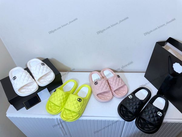 

designer candy color grid sandal womens c letter pu leather checks beach sandals lattice grid slippers ladies women summer anti-slip indoor, Black
