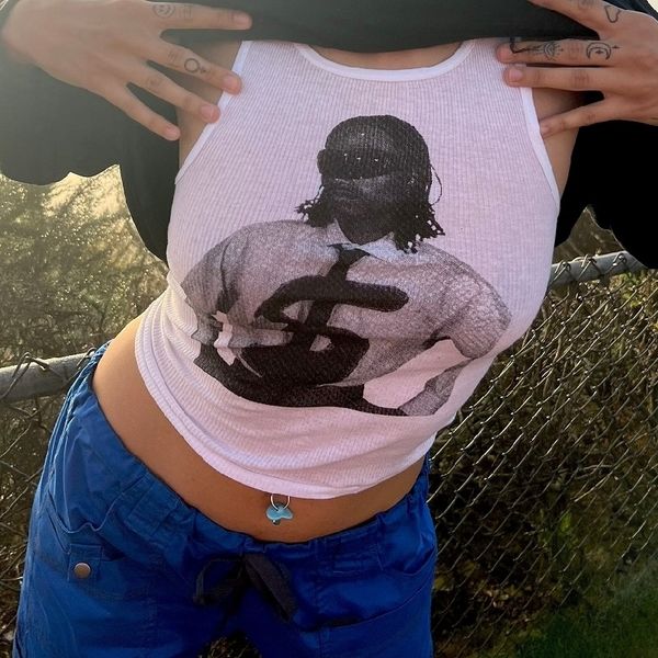 

camisoles tanks gothic womens sleeveless tank vinatge graphic print corset grunge crop y2k clothes 90s aesthetic emo girl baby tee 230414, Black;white