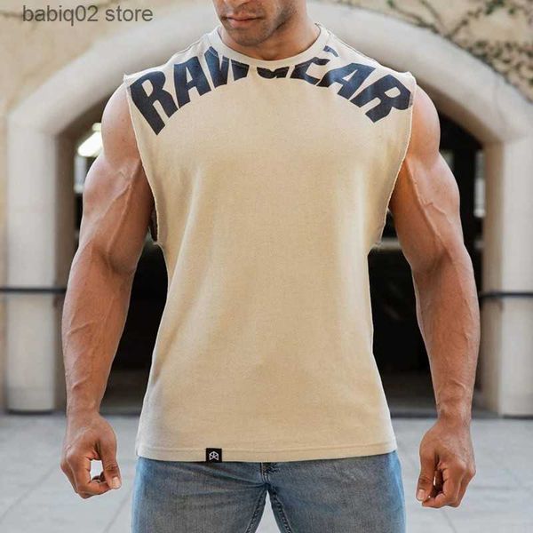 

men' tank 2022 new cotton breathable sleeveless shirt men workout tank gym fitness training clothes summer casual printed vest t23041, White;black