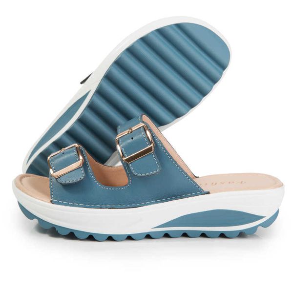 

slippers summer women wedge sandals belt buckle open toe vintage antislip casual female slippers platform shoes ladies loafers j230417, Black