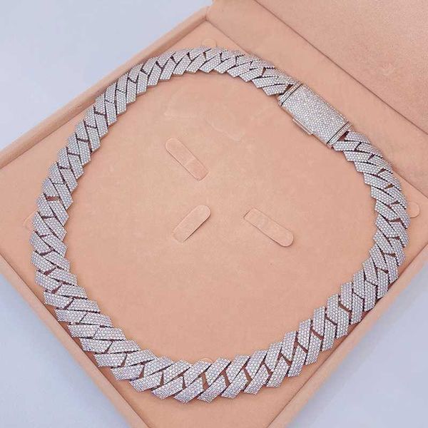 

gra certificated 15mm iced gut hip hop thick heavy vvs moissanite cuban chain with diamonds g, Golden;silver