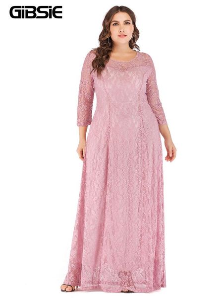 

dresses gibsie 6xl 5xl 4xl plus size elegant lace dress women oneck 3/4 sleeve long maxi dresses ladies prom evening party dress, Black