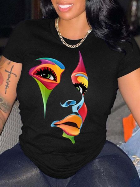 

t-shirt lw plus size mixed figure cartoon letter print tshirt short sleeve l5xl summer for women, Black