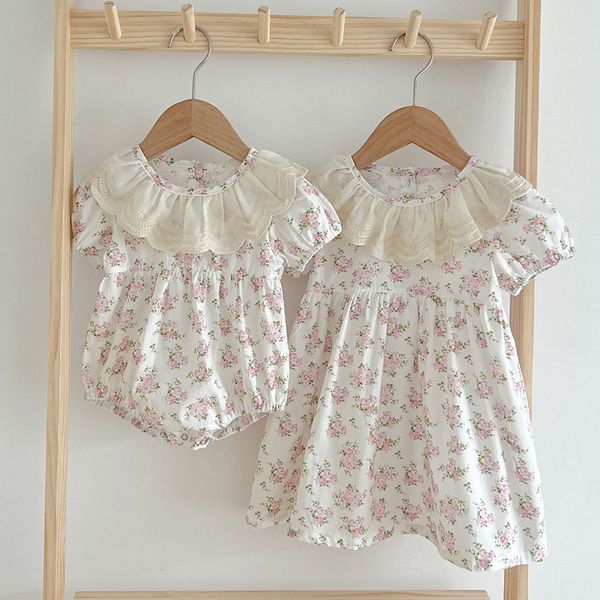 

girl's dresses 2023 summer sister clothes kids party lace baby girls rompers floral princess cotton korean style 230414, Red;yellow