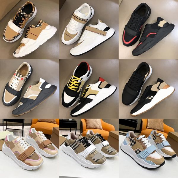 

designer shoes men sneakers women casual shoes vintage sneaker platform trainers classic check printing leather flat trainer fashion runner, Black