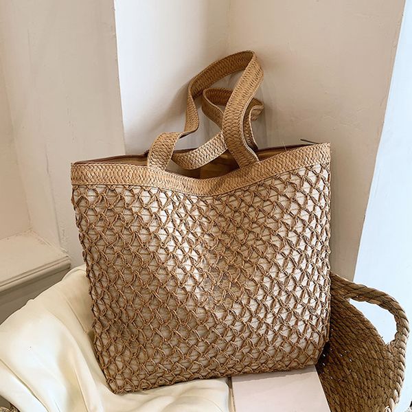 

evening bags women weave zipper shoulder side summer in fashion handbags and purses female beach bag casual big handbag 230417