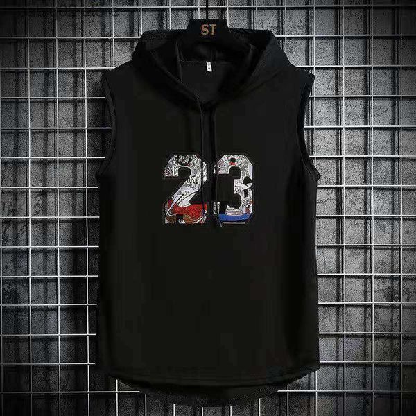 

men' tank summer mens muscle hoodie vest sleeveless bodybuilding gym workout fitness shirt vest hip hop sweatshirt men' t23041, White;black