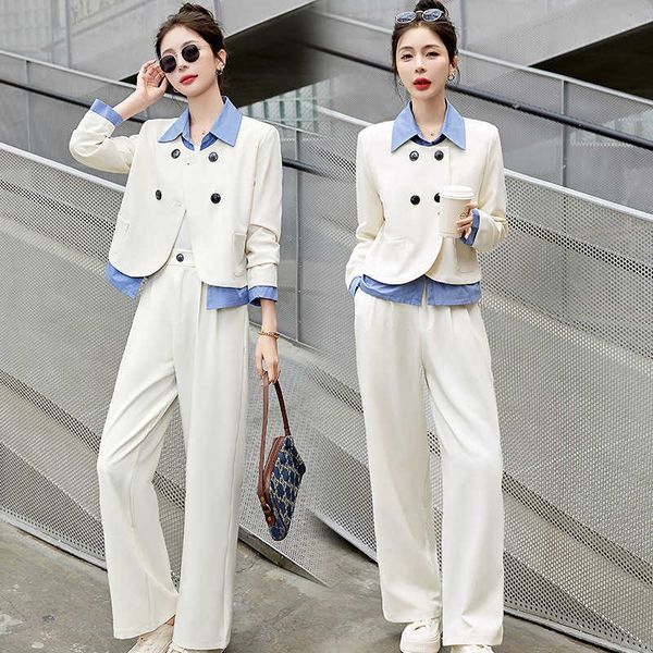 

leisure fashion set for women's spring and autumn 2023 new small fragrance style foreign age reducing wide leg pants fashionable two pi, Black;white