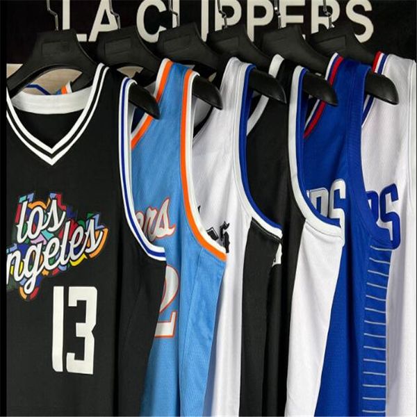 

basketball jersey russell westbrook kawhi 2 leonard paul 13 george 2022 2023 new black white city blue jeseys, Black;red
