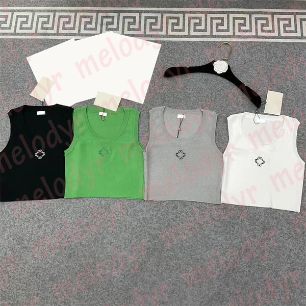 

summer sport vest knitted t shirt embroidery letter round neck short style tank womens knits, Black