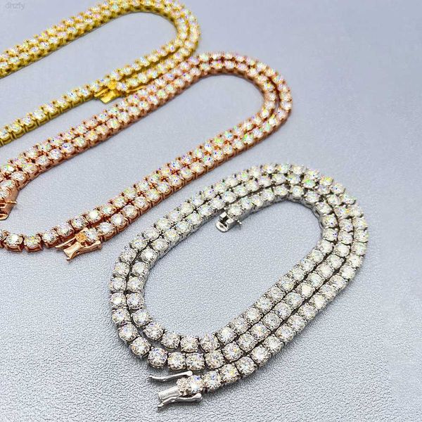 

hip hop iced out d color white vvs 925 sterling silver moissanite diamond tennis chain necklace