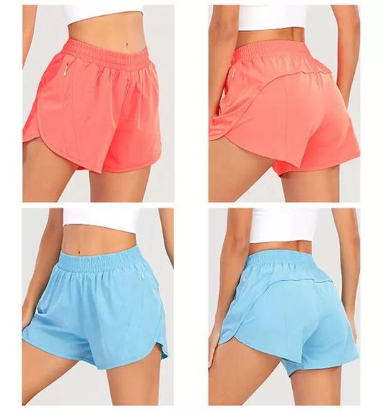 

10 colors lu yoga suit short pants outfit hidden zipper pocket womens sports shorts loose breathable casual sportswear exercise fitness wear, White;red