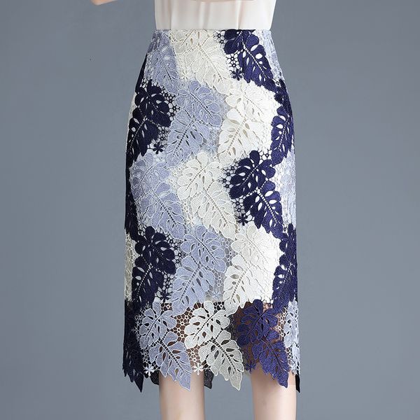 

skirts printed lace skirt women summer high waist and mid-length design niche hip step skirt brand clothes 230417, Black