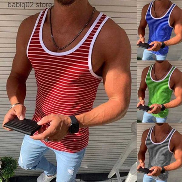 

men' tank 2022 mens fitness gyms tank men fitness sleeveless shirt striped breathable sports vest undershirt gyms running vest men t2, White;black