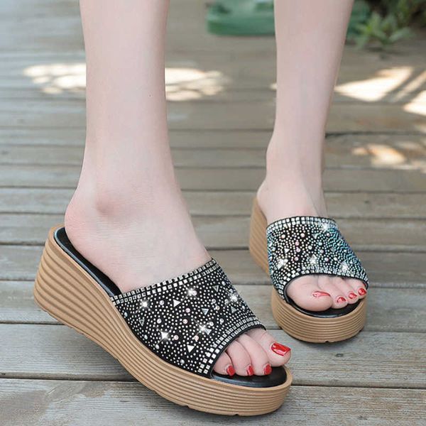 

slippers summer wedge slippers platform high heels women slipper ladies outside shoes basic clog wedge slides flip flop sandals j230417, Black
